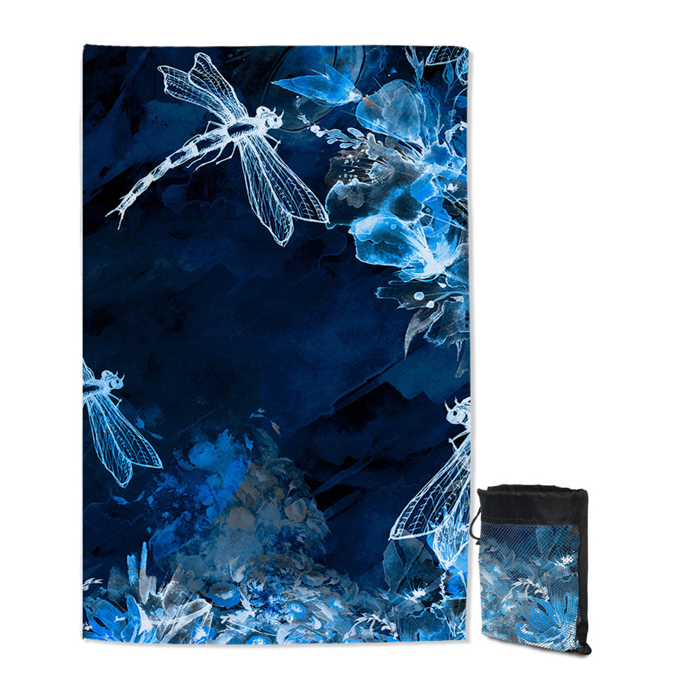 X ray Blue Flowers and Dragonflies Beach Towels