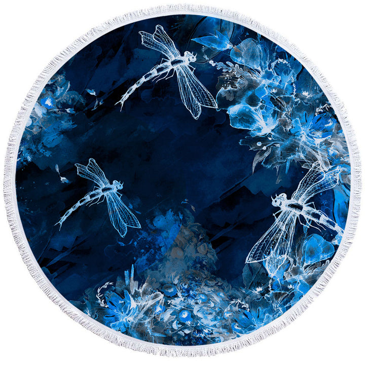 X ray Blue Flowers and Dragonflies Circle Towel