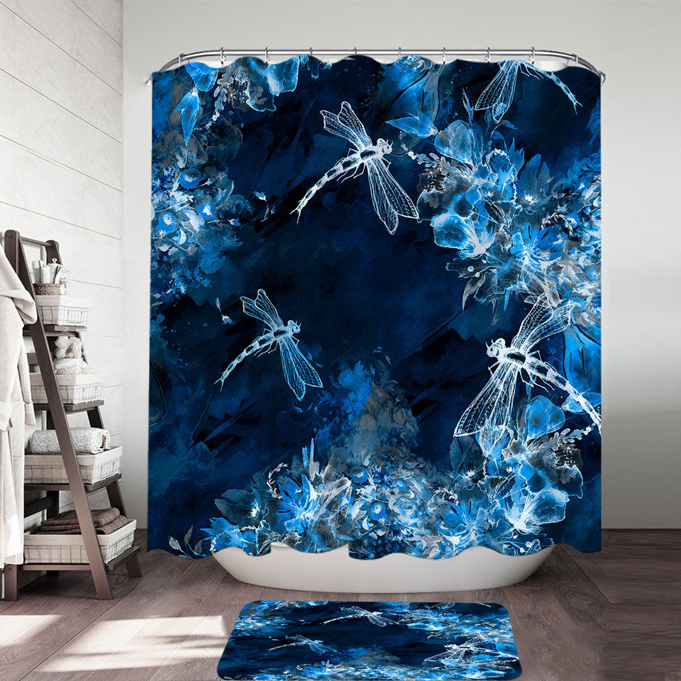 X ray Blue Flowers and Dragonflies Shower Curtain
