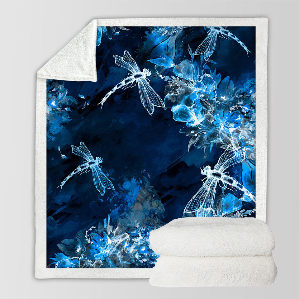 X ray Blue Flowers and Dragonflies Throws