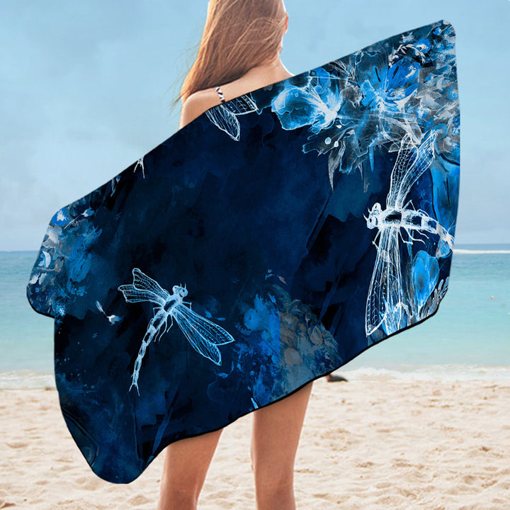 X ray Blue Flowers and Dragonflies Unusual Beach Towels