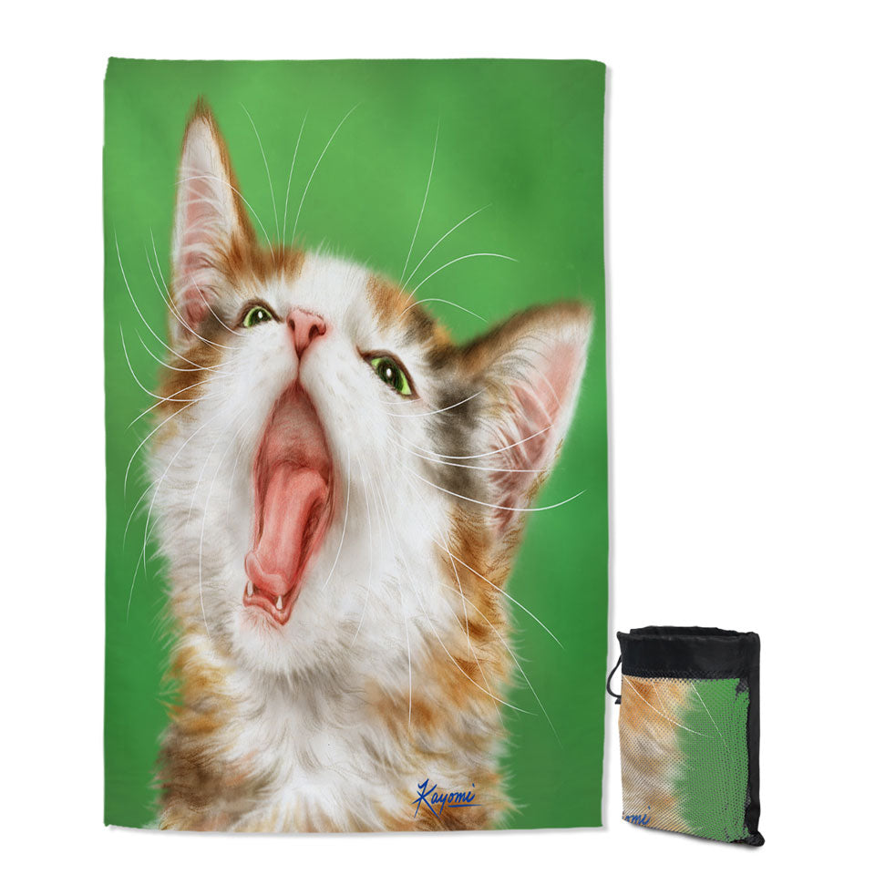 Yawning Cute Kitten Artwork Painted Cats Big Beach Towels