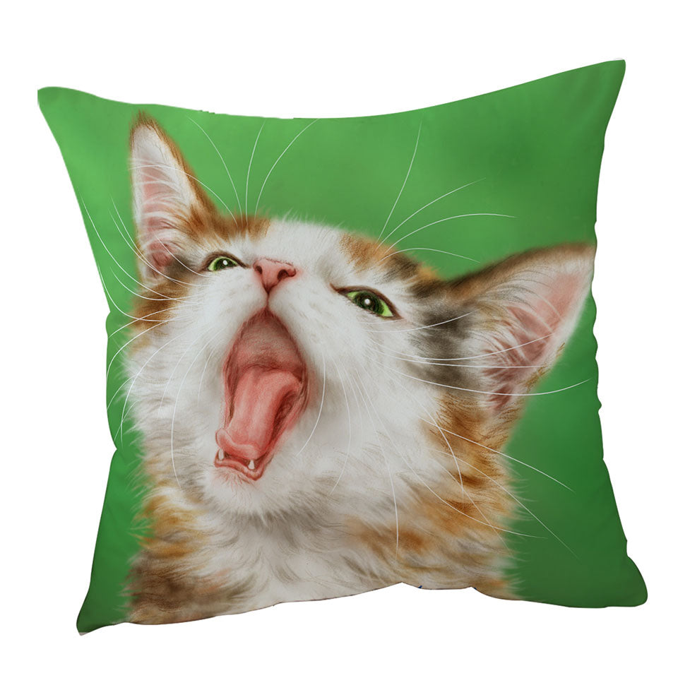 Yawning Cute Kitten Artwork Painted Cats Cushion Cover