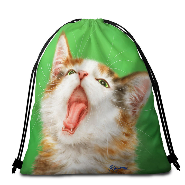Yawning Cute Kitten Artwork Painted Cats Lightweight Beach Towel