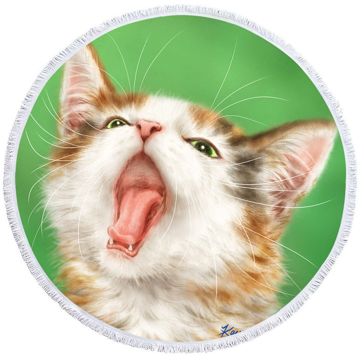 Yawning Cute Kitten Artwork Painted Cats Microfibre Beach Towels
