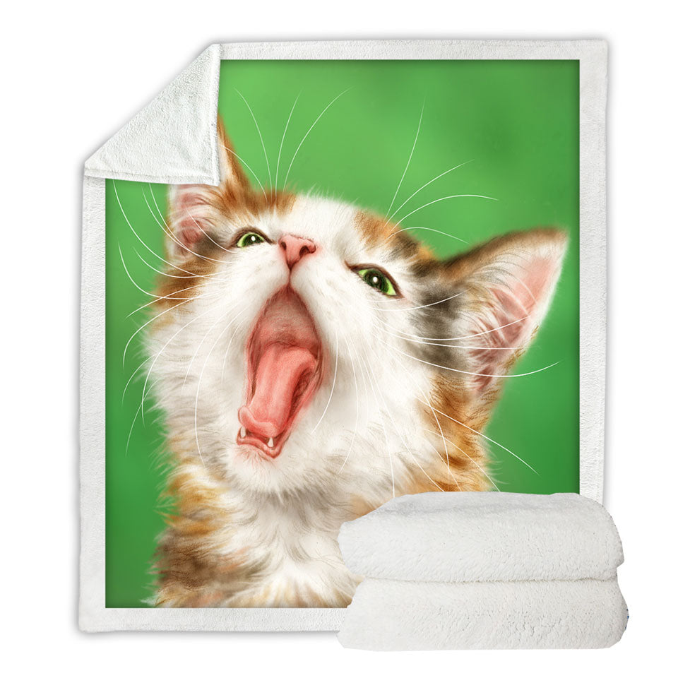 Yawning Cute Kitten Artwork Painted Cats Sherpa Blanket