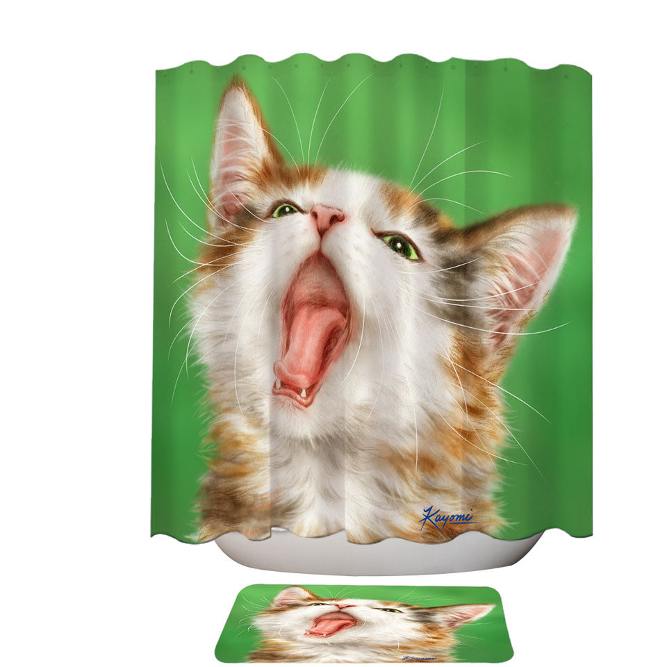 Yawning Cute Kitten Artwork Painted Cats Shower Curtain