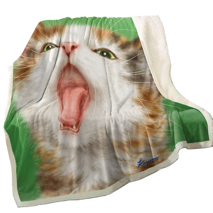 Yawning Cute Kitten Artwork Painted Cats Throw Blanket