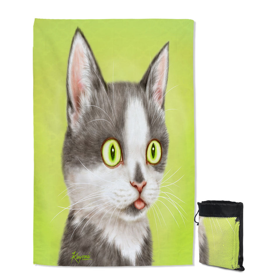 Yearning Grey Kitty Cat Beach Towels on Sale
