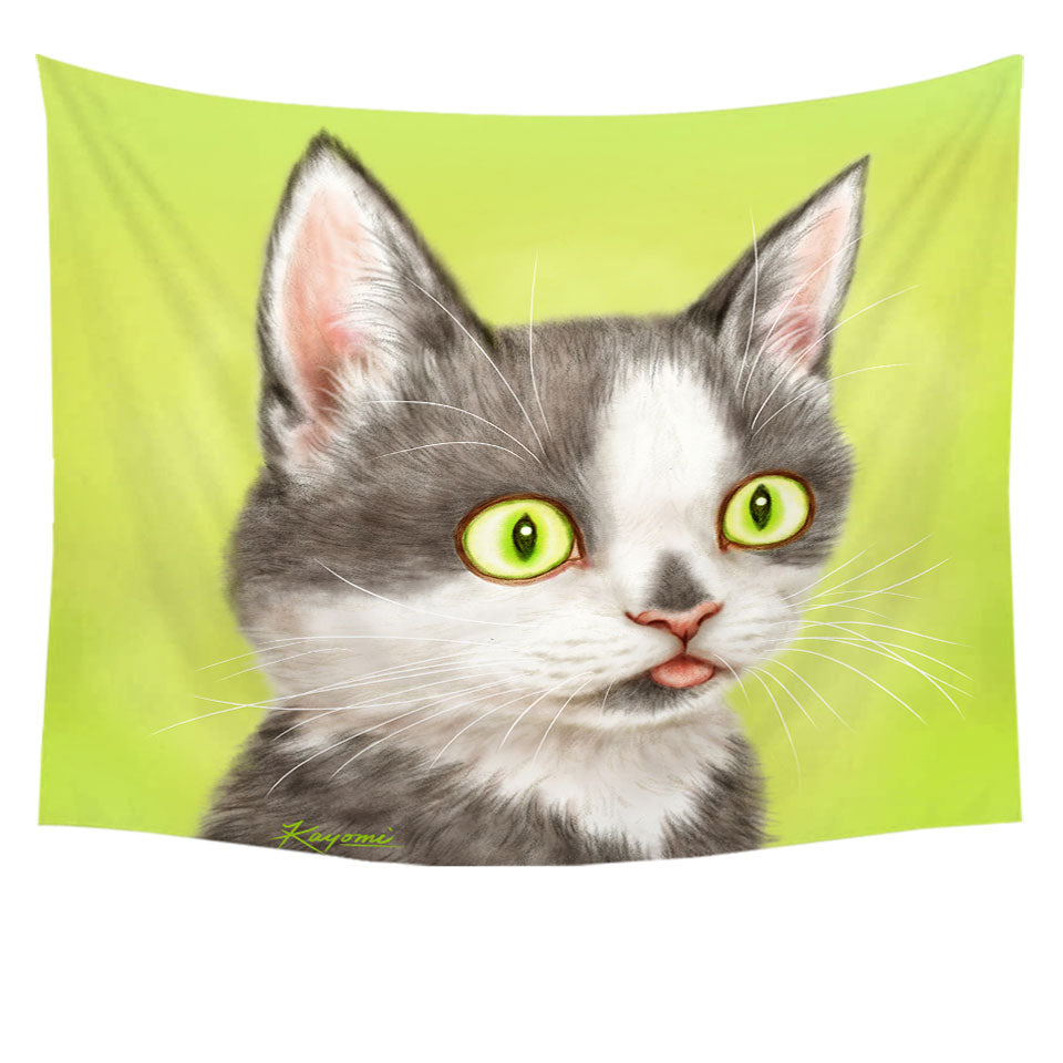 Yearning Grey Kitty Cat Hanging Fabric On Wall