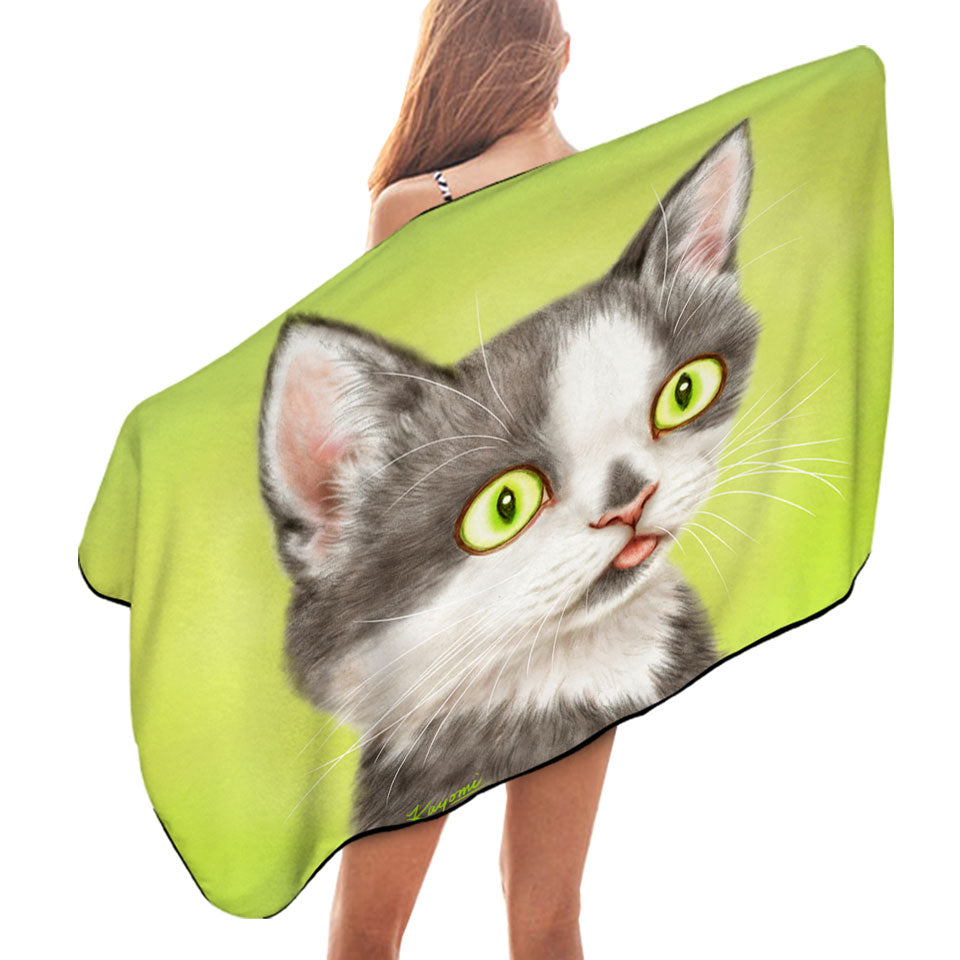 Yearning Grey Kitty Cat Microfibre Beach Towels