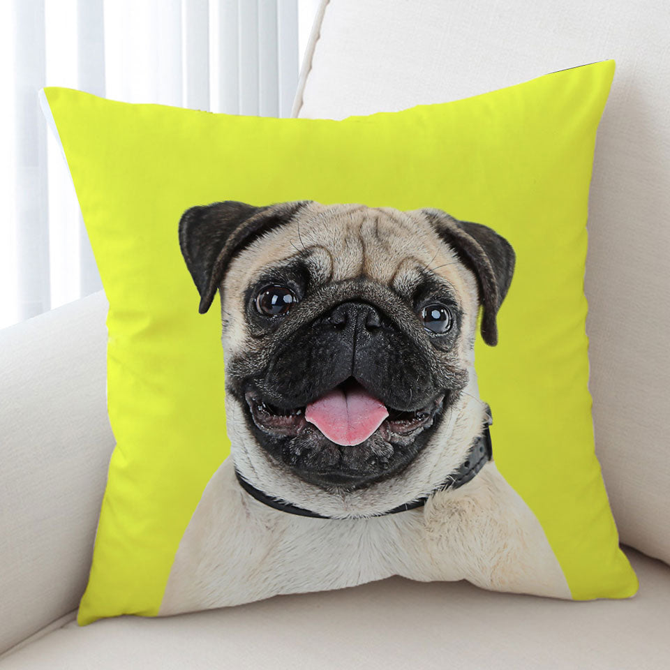 Yellow Background Cute Pug Dog Cushion