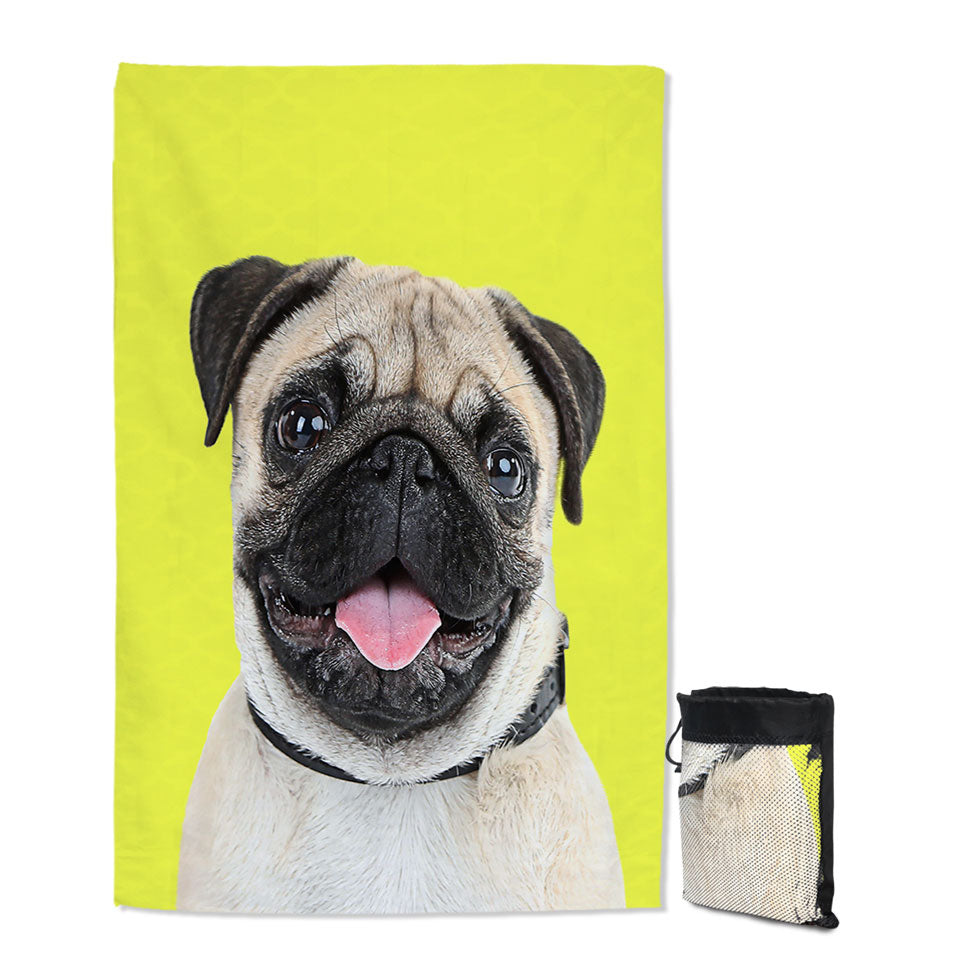 Yellow Background Cute Pug Dog Thin Beach Towels