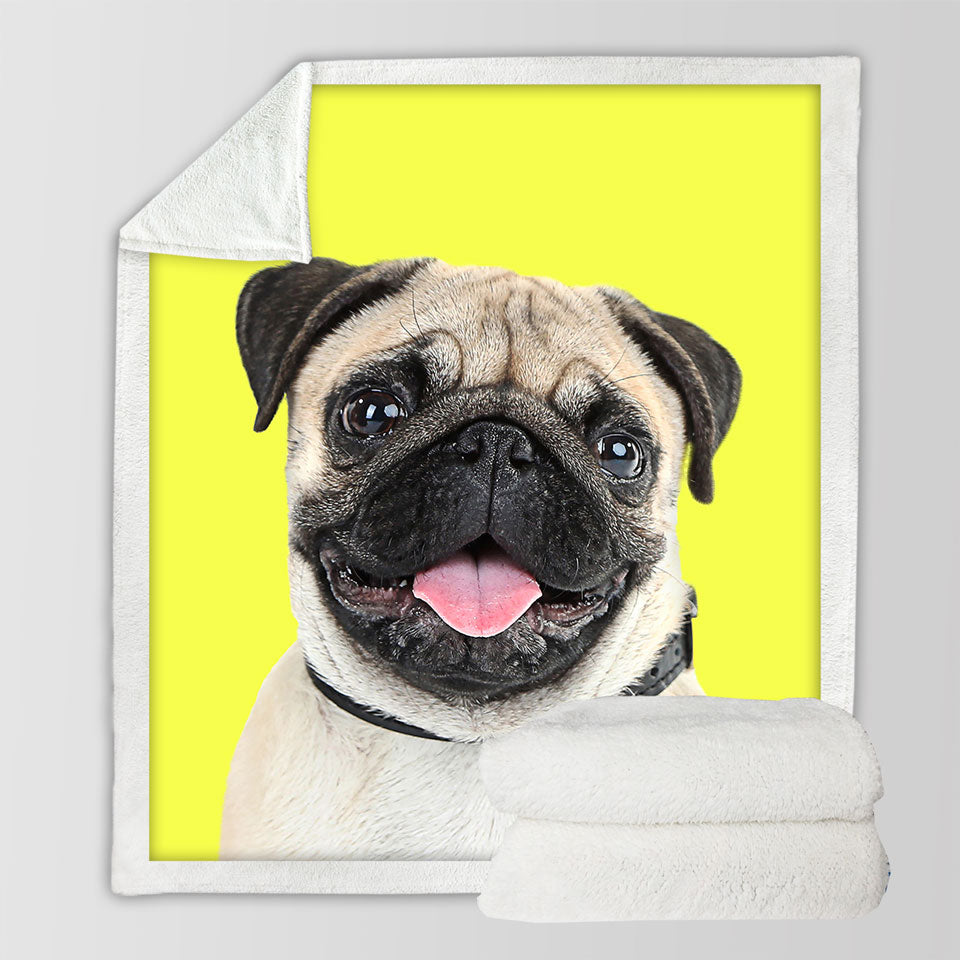 Yellow Background Cute Pug Dog Throws