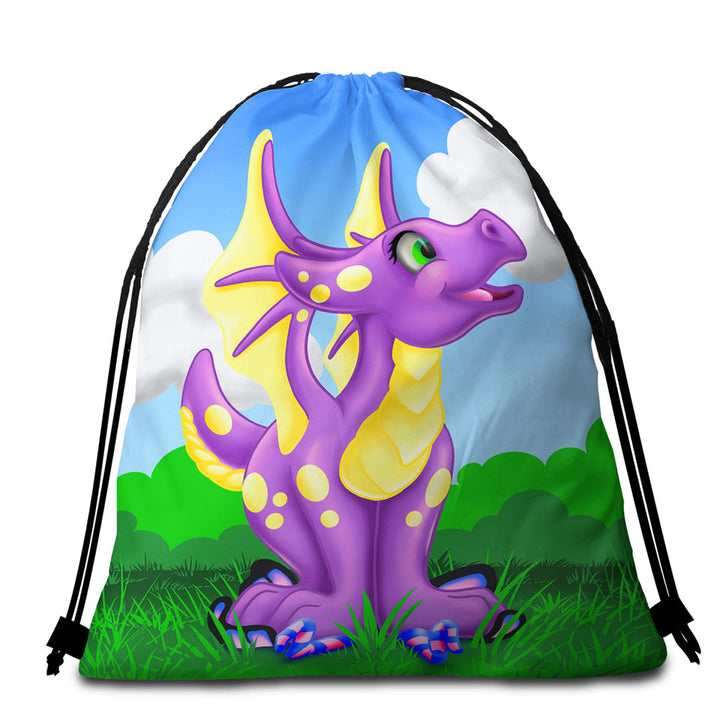 Yellow Purple Sweet Dragon Beach Towel Pack for Kids