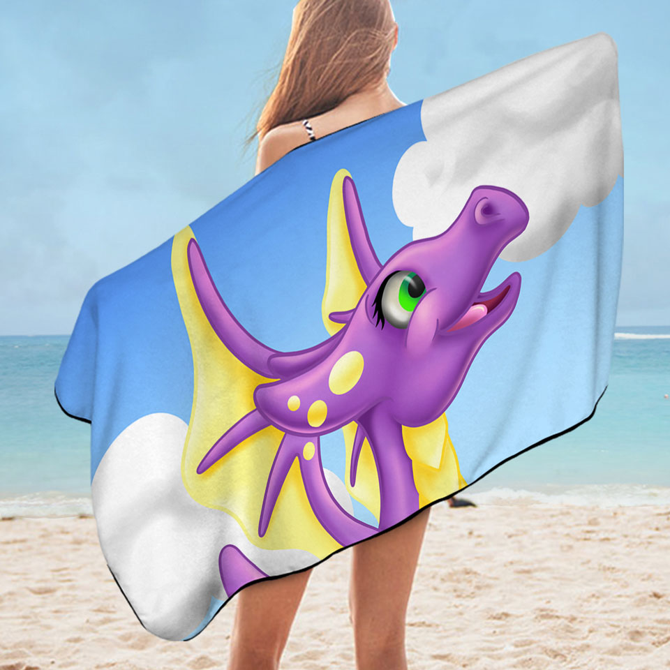 Yellow Purple Sweet Dragon Beach Towels for Kids
