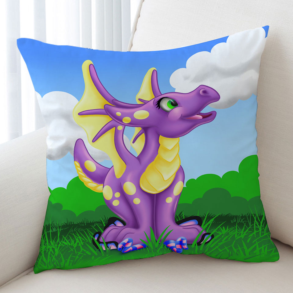 Yellow Purple Sweet Dragon Cushion Cover for Kids Room