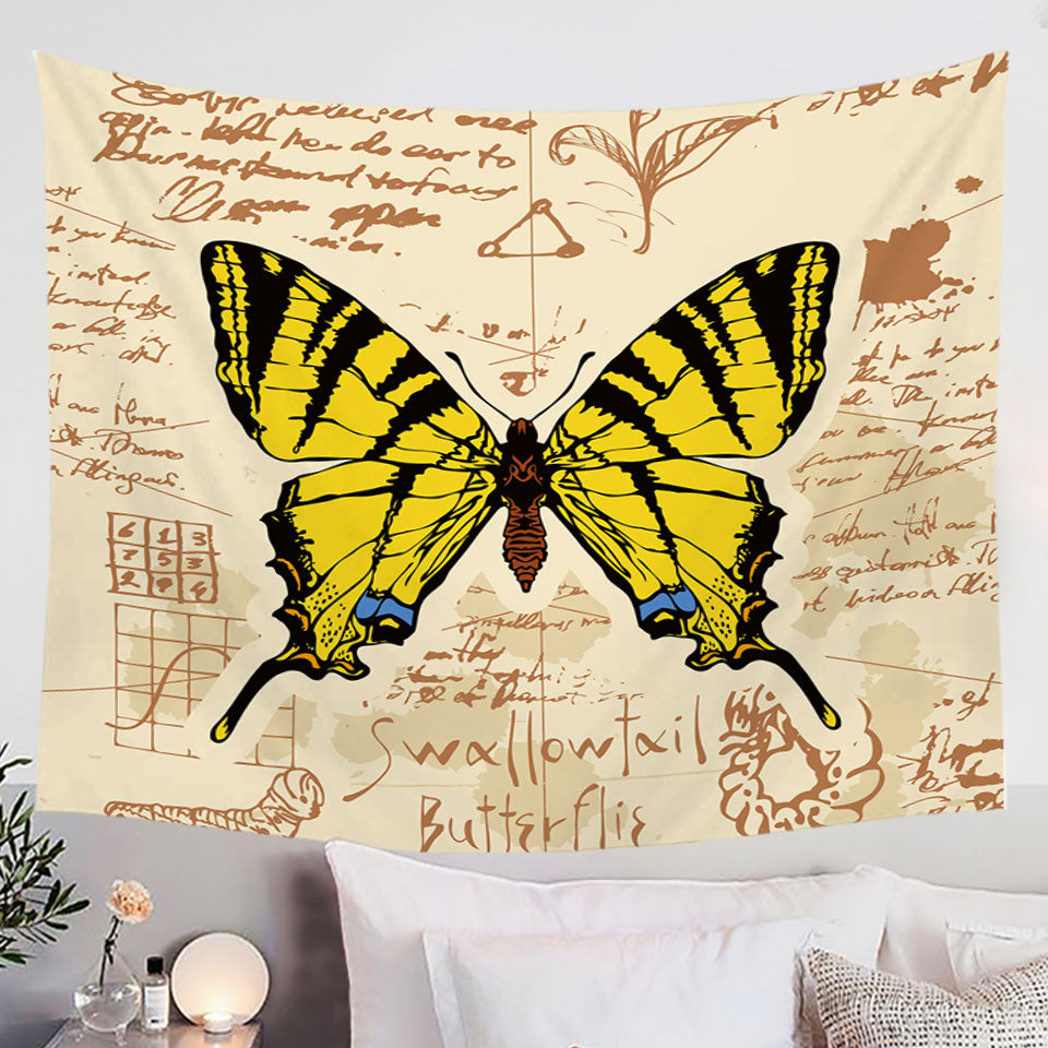 Yellow Swallowtail Butterfly Hanging Fabric On Wall