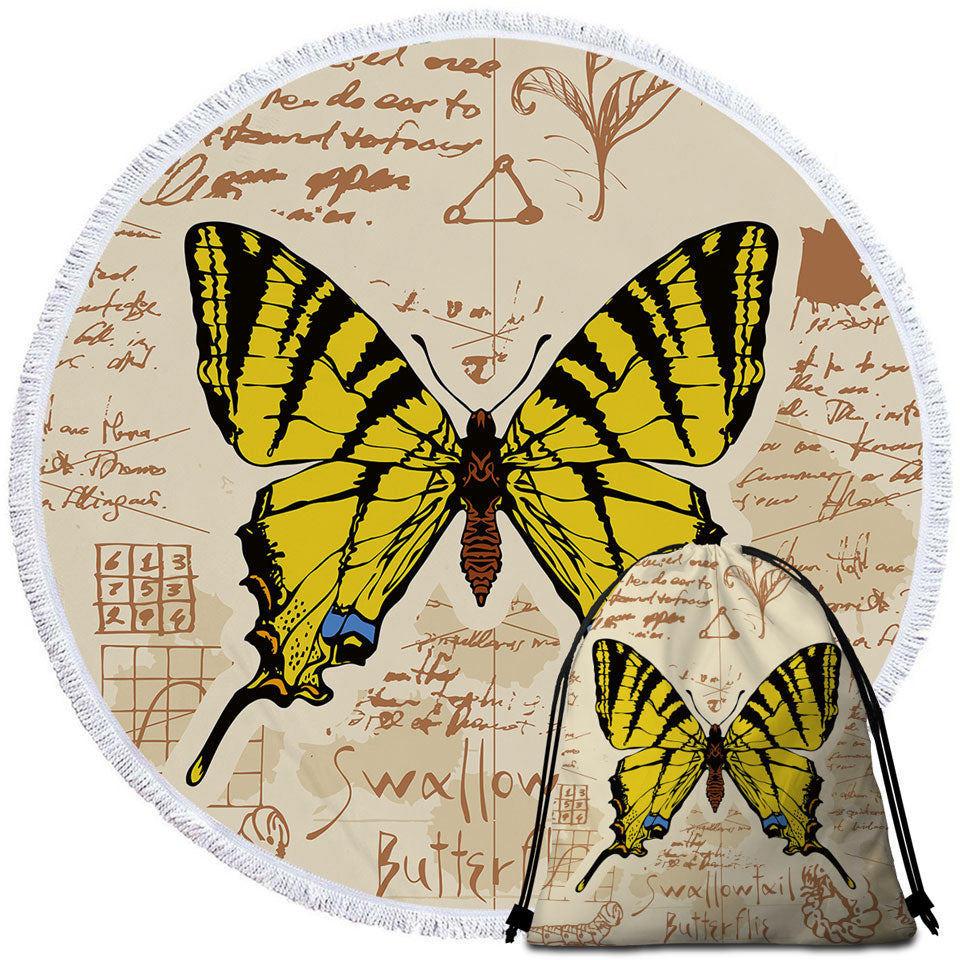 Yellow Swallowtail Butterfly Round Beach Towel