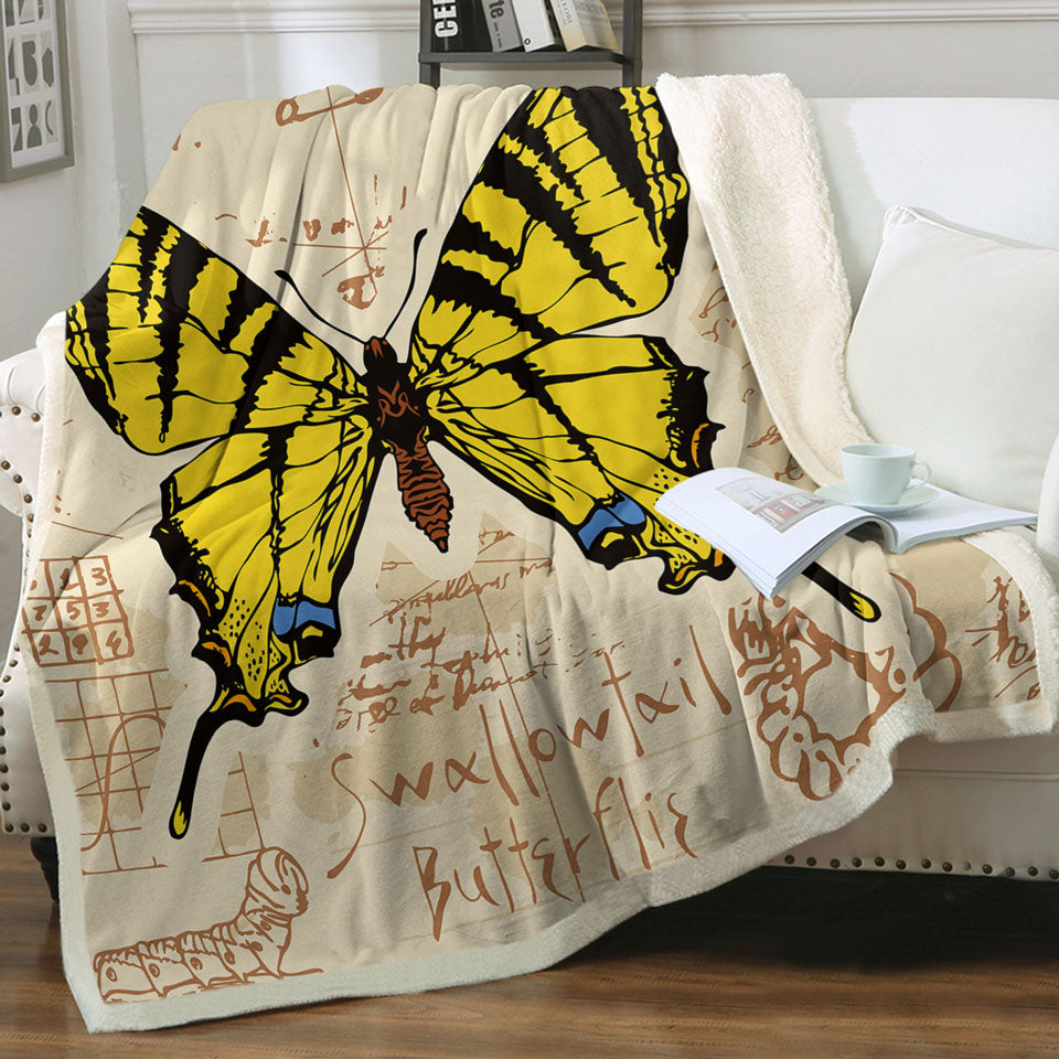 Yellow Swallowtail Butterfly Sherpa Blanket
