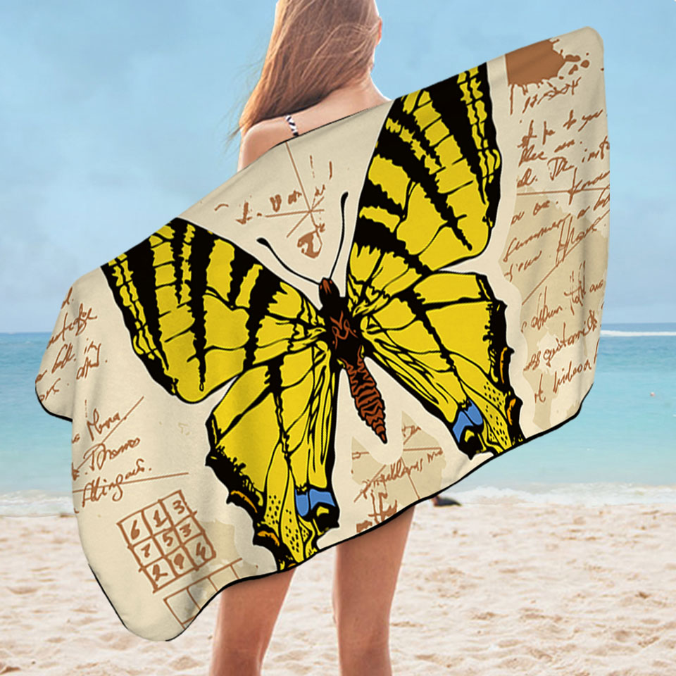Yellow Swallowtail Butterfly Swims Towel