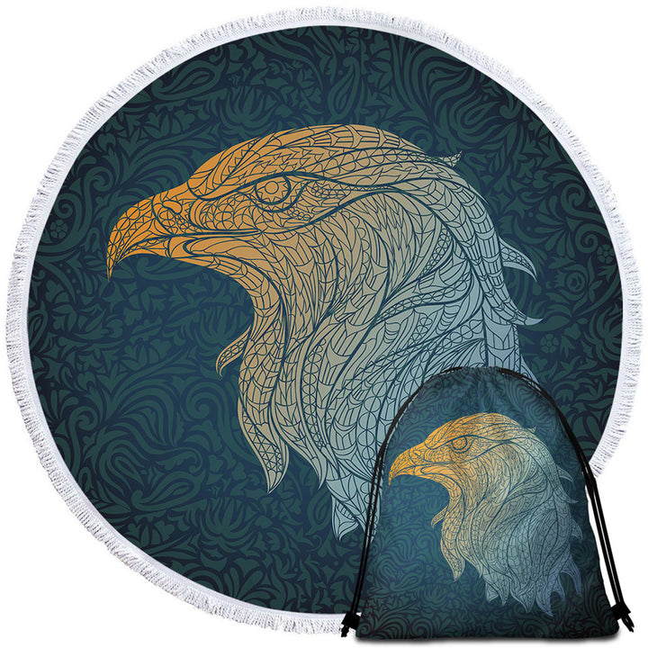 Yellow to Blue Eagle Head Mens Beach Towel