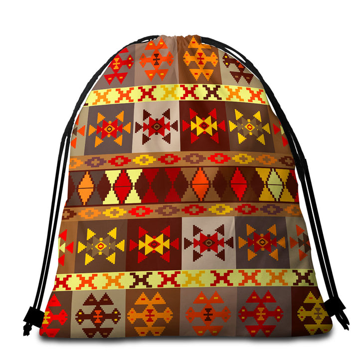 Yellow to Red Aztec Pattern Beach Towel Bags