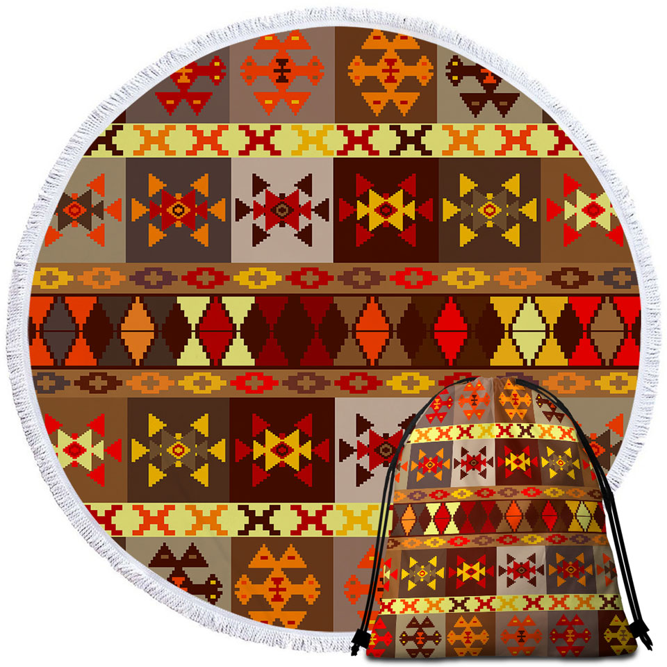 Yellow to Red Aztec Pattern Circle Beach Towel