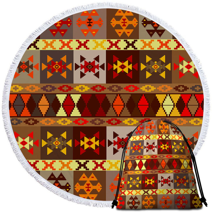 Yellow to Red Aztec Pattern Circle Beach Towel