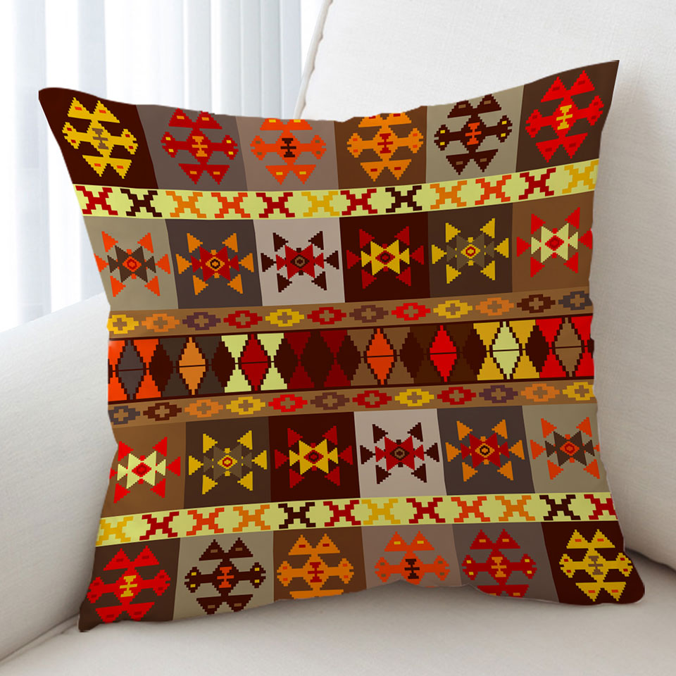 Yellow to Red Aztec Pattern Decorative Pillows