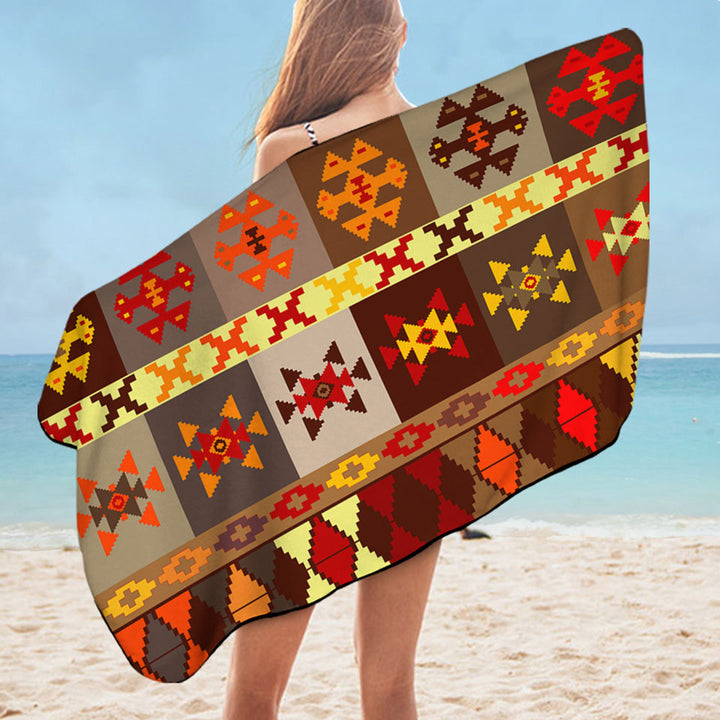 Yellow to Red Aztec Pattern Unique Beach Towels