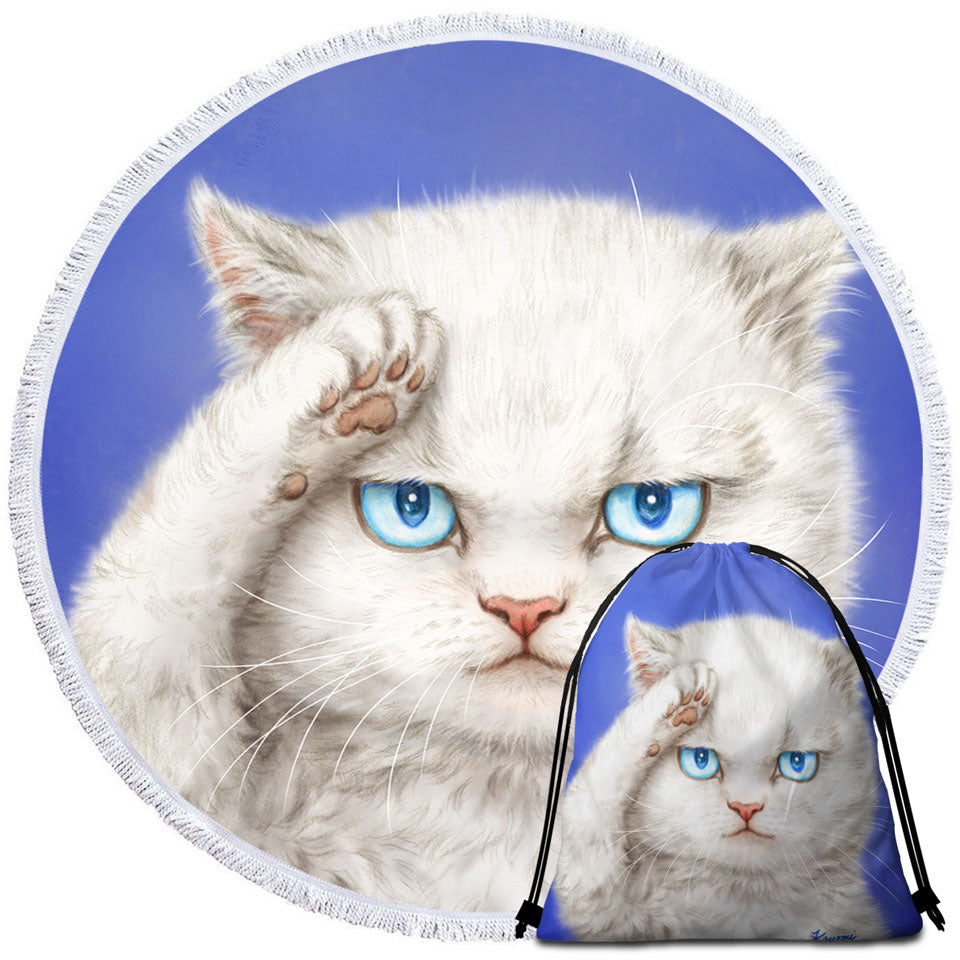 Yes Sir Funny Cats Drawings Obedient Kitten Beach Towels