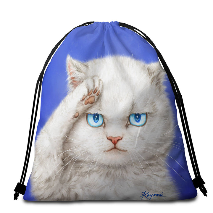 Yes Sir Funny Cats Drawings Obedient Kitten Packable Beach Towel