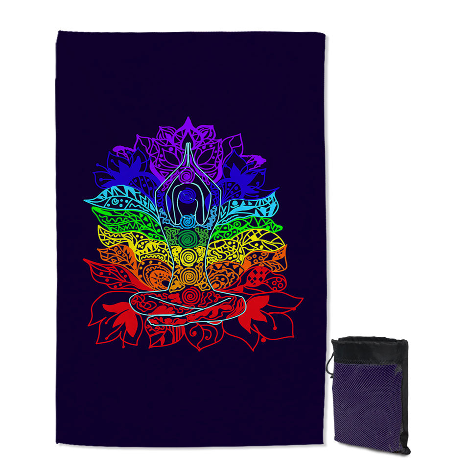 Yoga Quick Dry Beach Towel with Spiritual Multi Colored Oriental Flowers