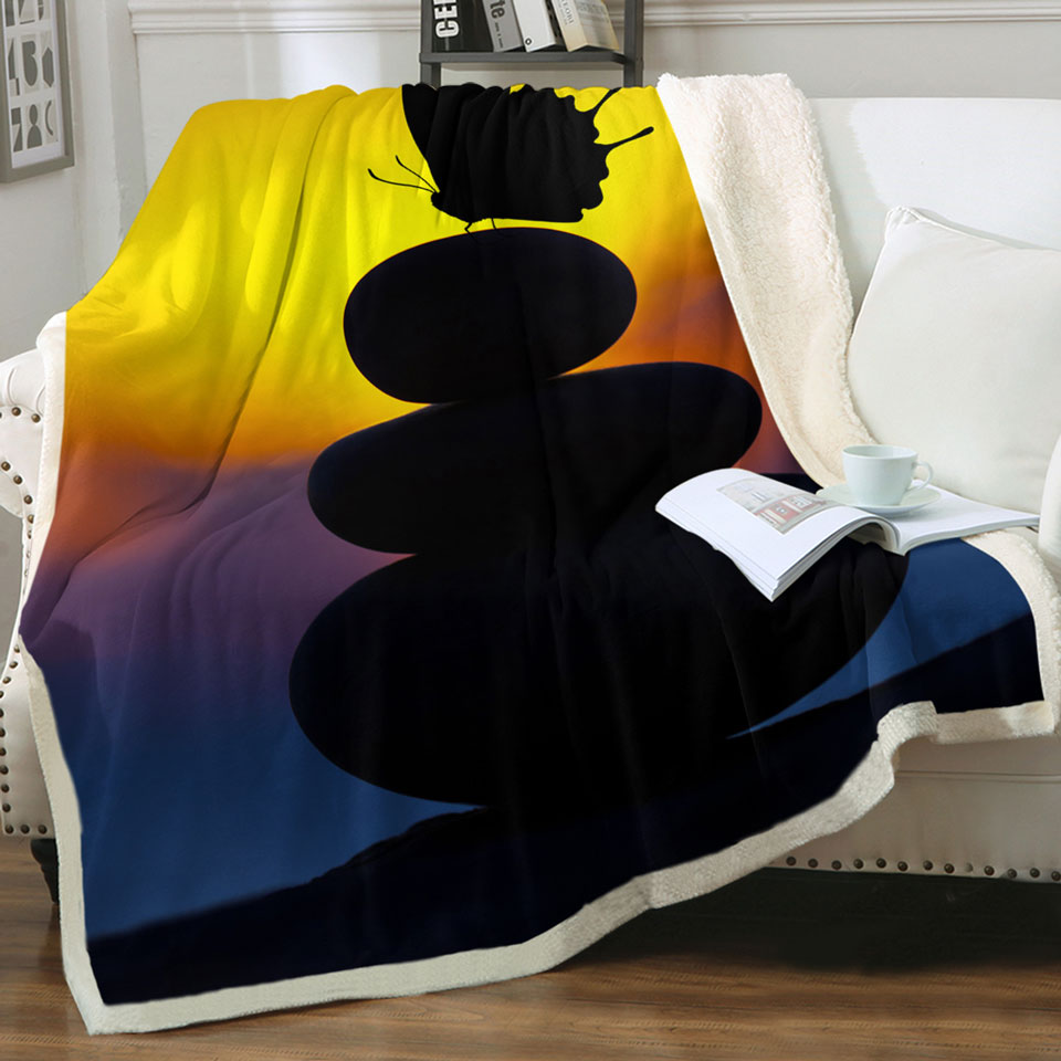 Yoga Throws with Balancing Stones and Butterfly Silhouette