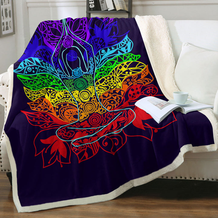 Yoga Throws with Spiritual Multi Colored Oriental Flowers