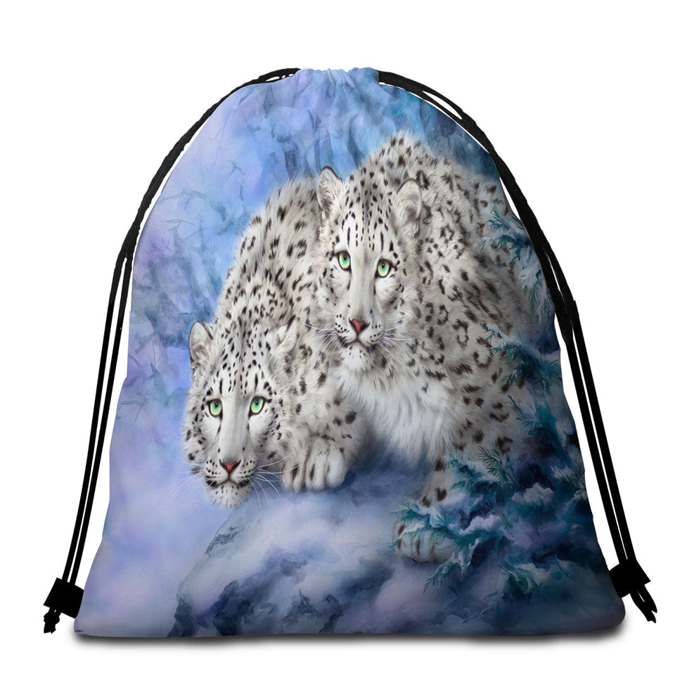 Young Explorers Snow Forest White Leopards Beach Towels and Bags Set