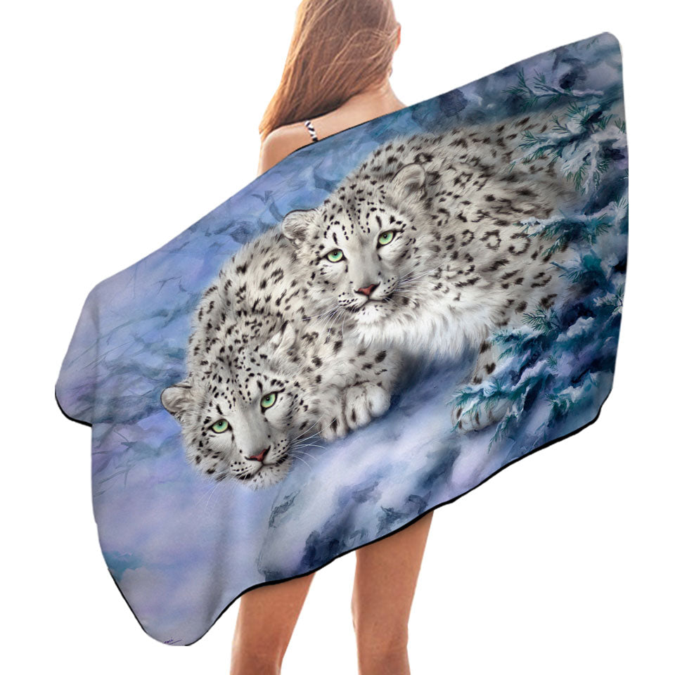 Young Explorers Snow Forest White Leopards Beach Towels