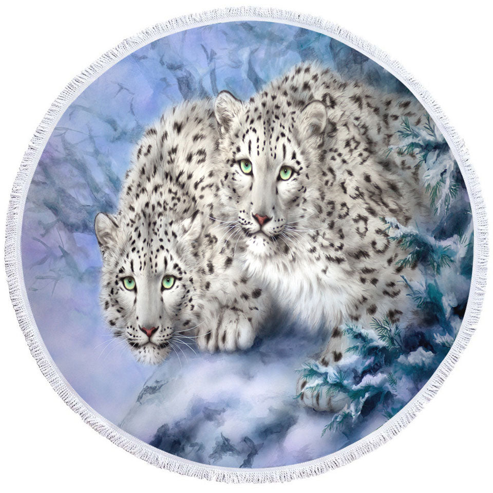 Young Explorers Snow Forest White Leopards Circle beach Towel