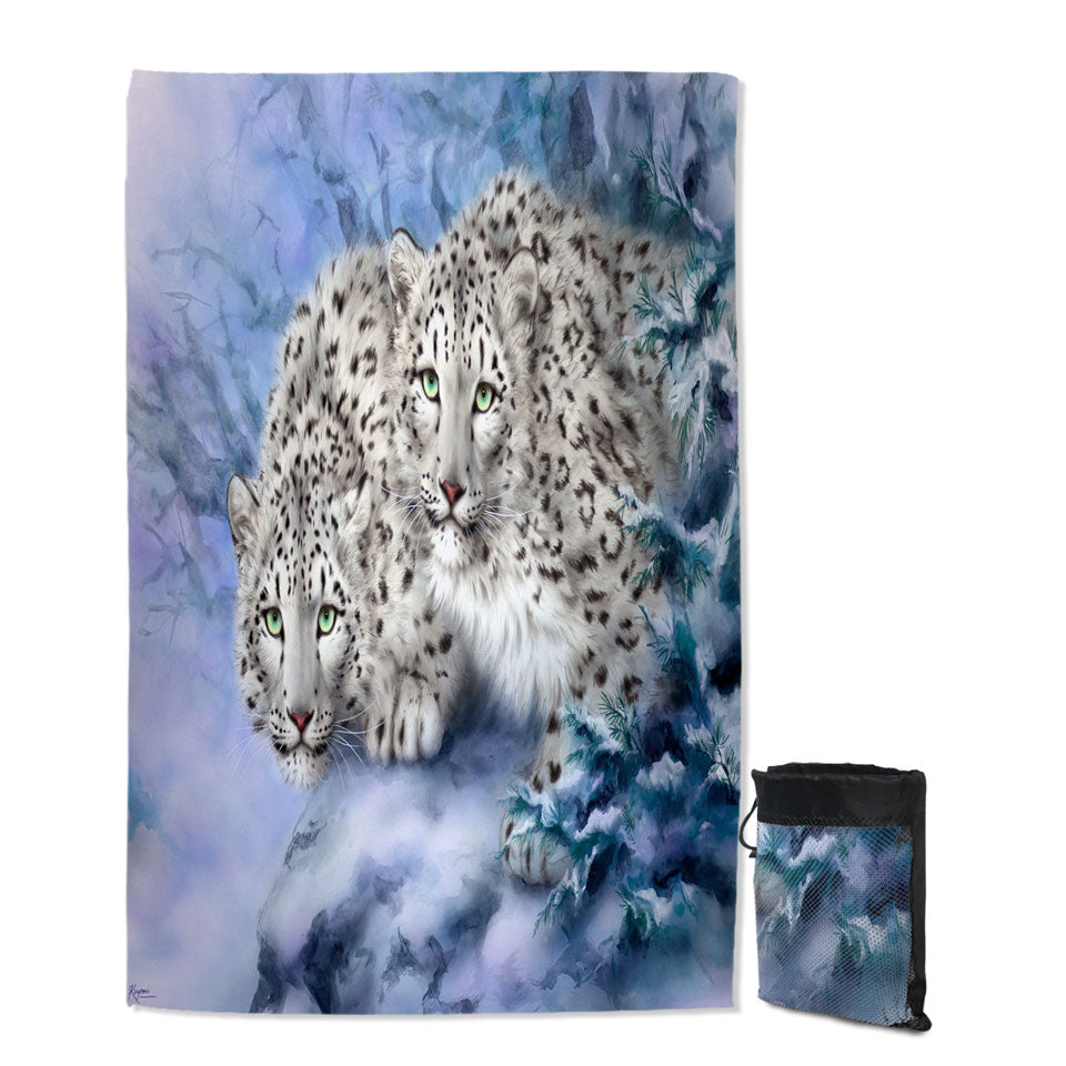 Young Explorers Snow Forest White Leopards Quick Dry Beach Towel for Travel