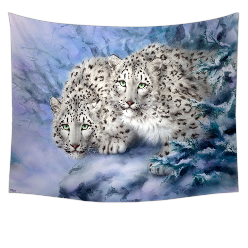 Young Explorers Snow Forest White Leopards Tapestry Wall Decor