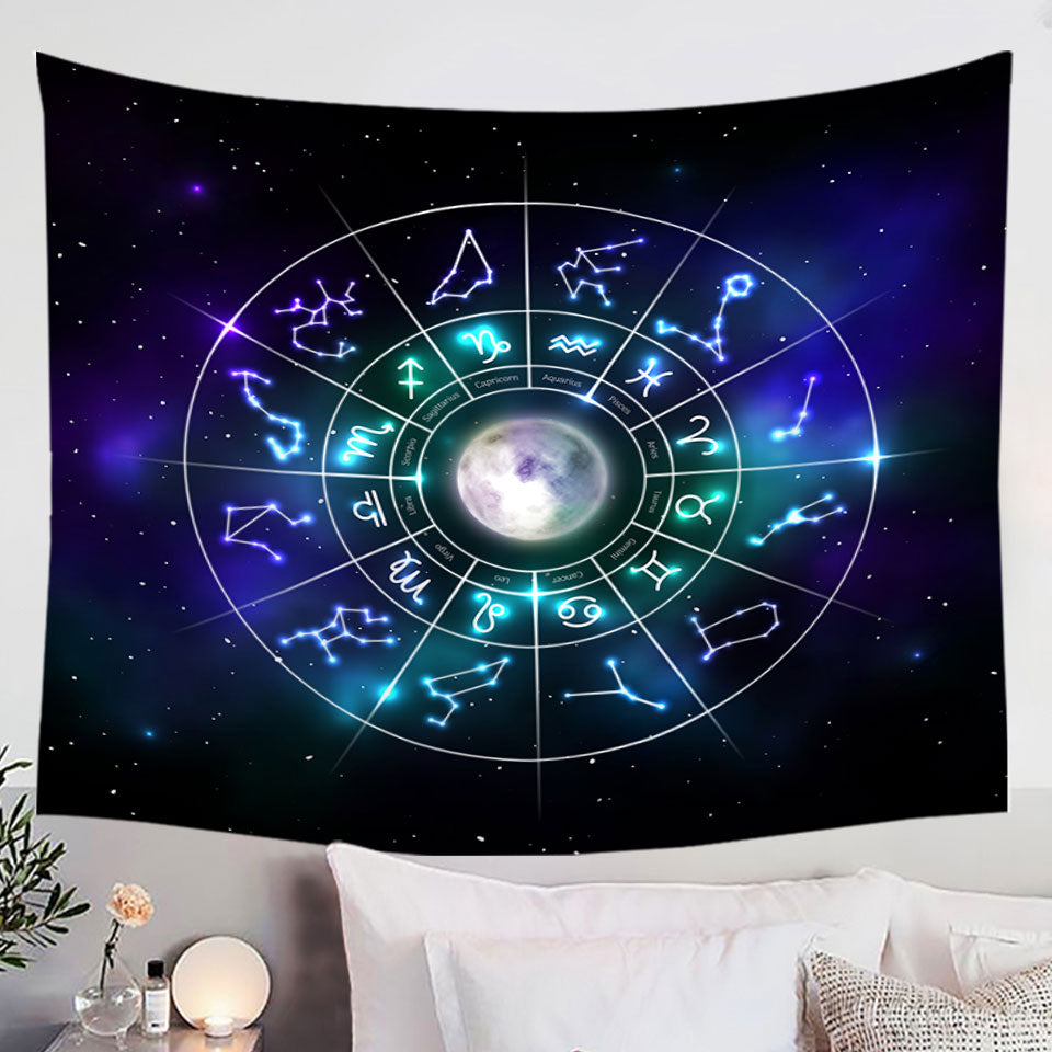 Zodiac Moon Over Space Wall Decor Tapestry