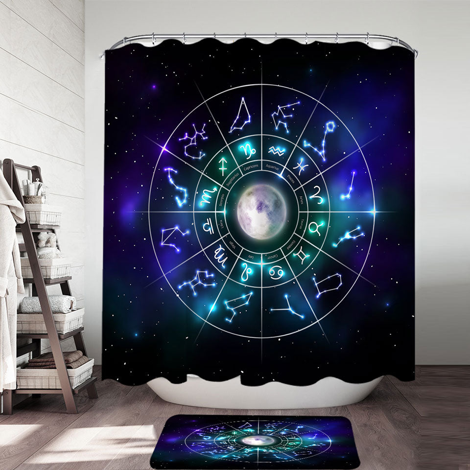 Zodiac Shower Curtain Moon Over Space