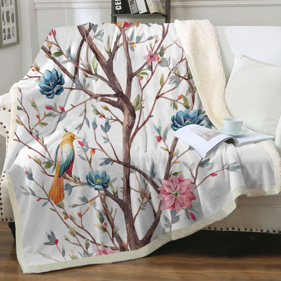 a Flowering Tree and Birds Decorative Throws