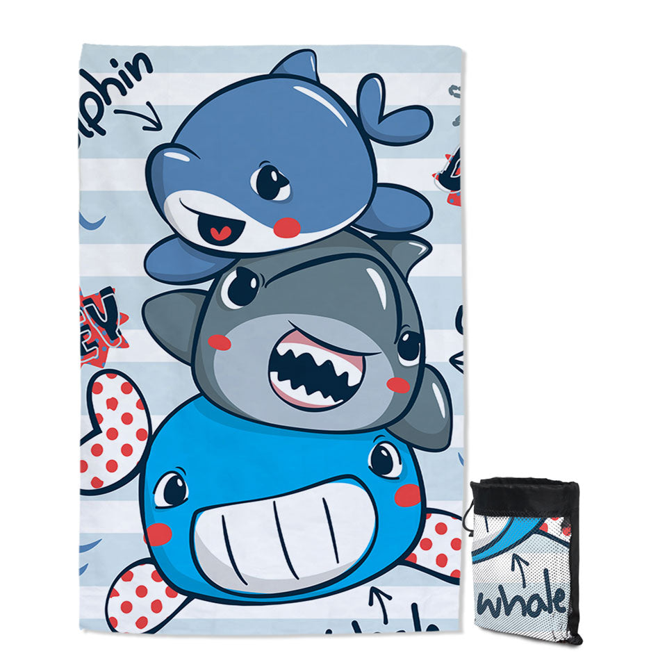 kids Beach Towels of Cute Dolphin Shark and Whale